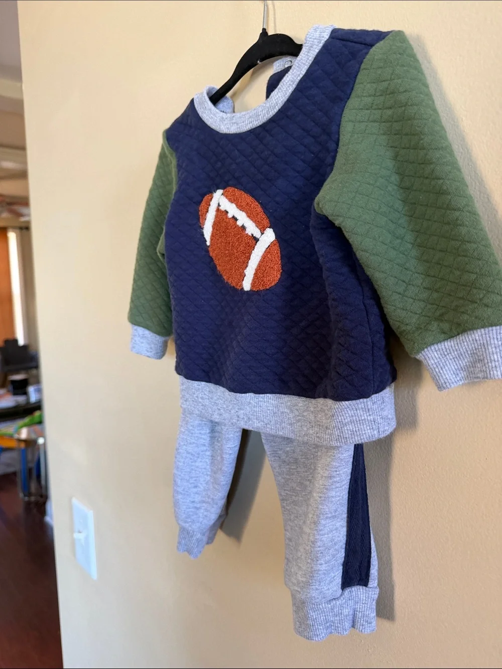 Little Me Boys Navy & Olive Football Two-Piece Outfit